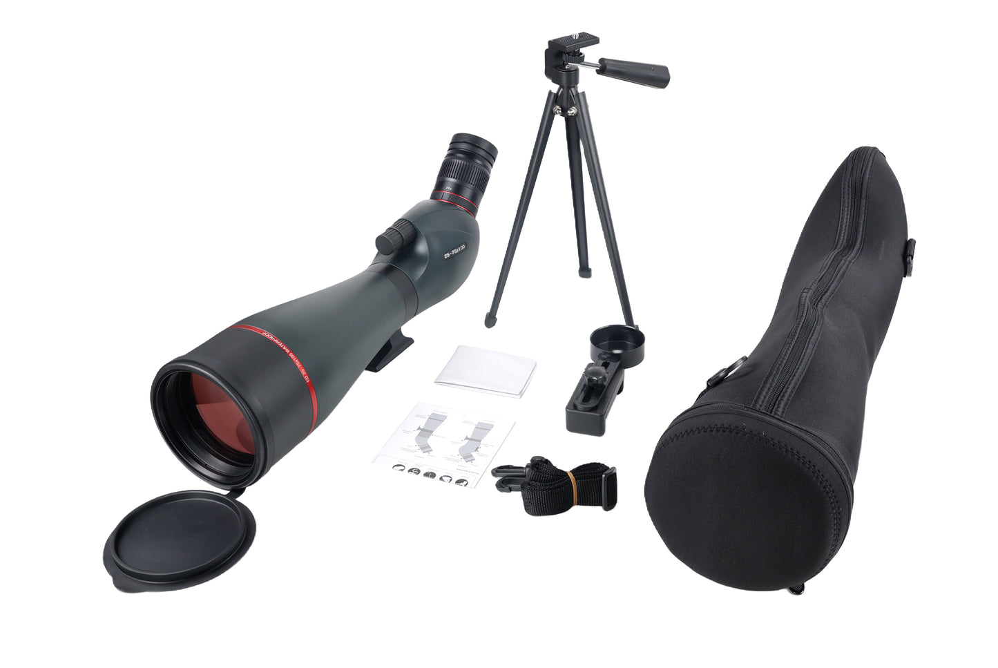 HINISO 25-75x100mm ED Spotting Scope, HD Optics, BAK4 Prism, Waterproof, Dual Focus, Tripod & Phone Adapter for Bird Watching