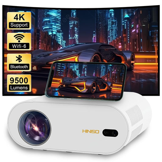 HINISO R1 4K Projector | 9500 Lumens, WiFi 6, Bluetooth 5.2 | Auto Focus, Keystone | Native 1080P for TV Stick, Phone, Laptop