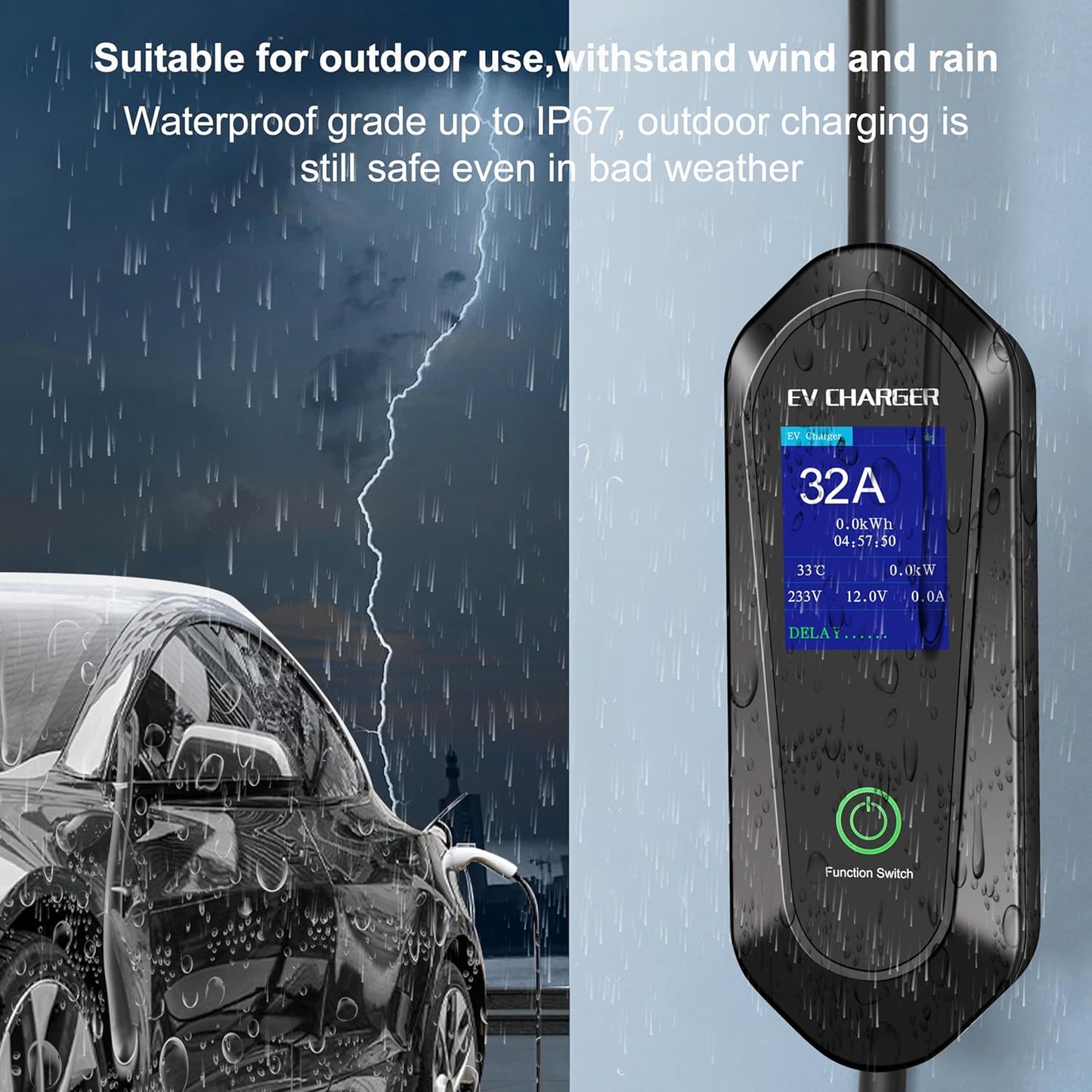 Hiniso 32A Portable EV Charger | Type 2, WiFi, IP67, LED