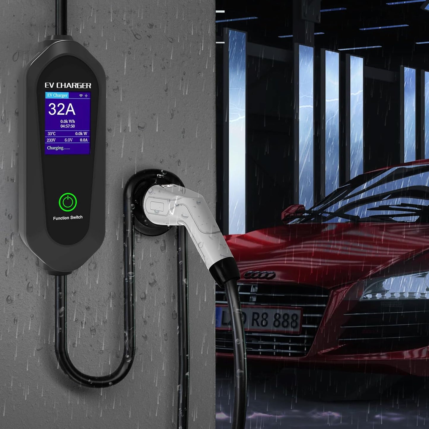 Hiniso 32A Portable EV Charger | Type 2, WiFi, IP67, LED