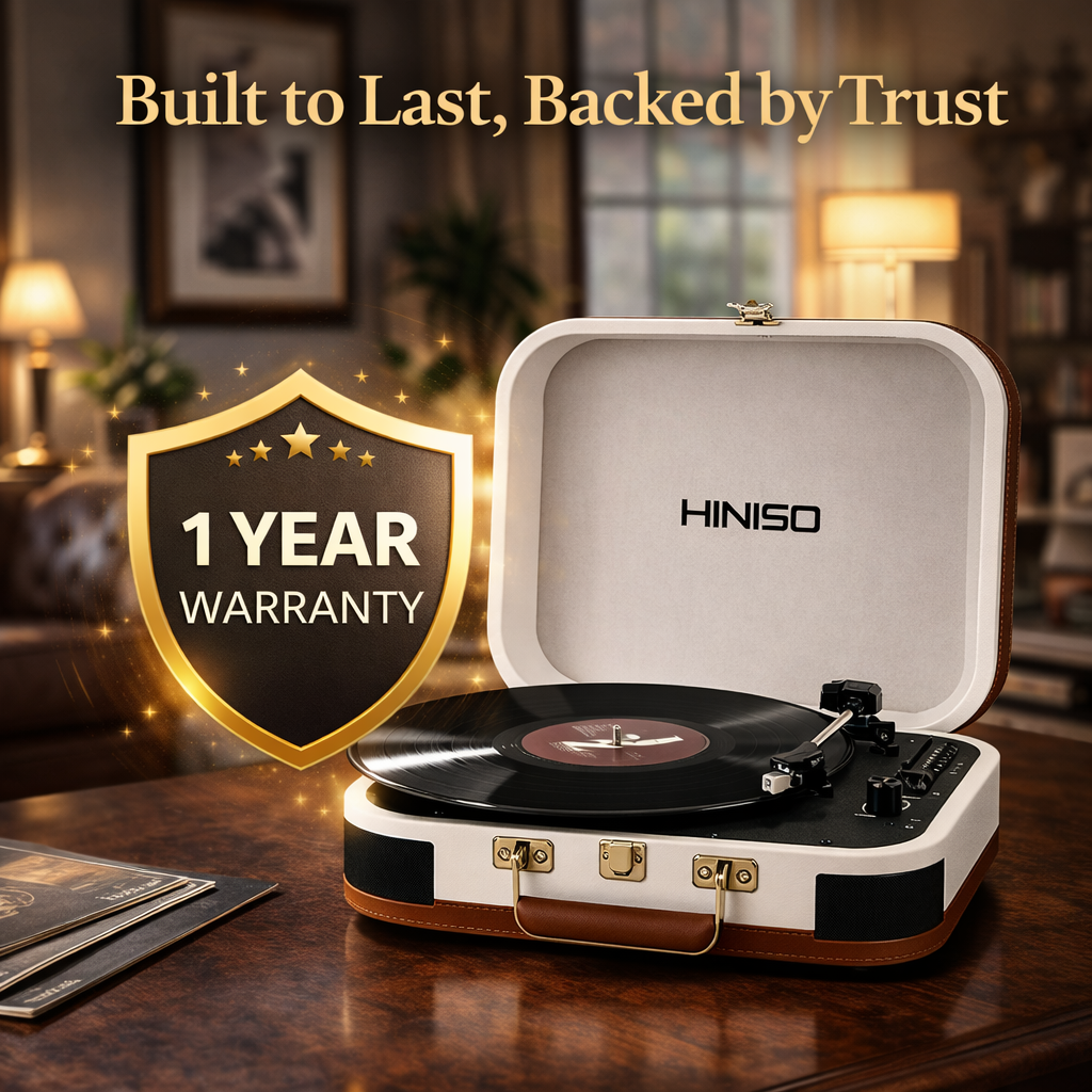 HINISO T601 Bluetooth Vinyl Record Player with Magnetic Cartridge & Diamond Stylus | 3-Speed Suitcase Turntable (33/45/78 RPM) | USB & SD Recording | Bluetooth Input & Output | Built-in Speakers
