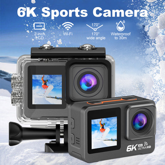 HINISO 6K Action Camera for Vlogging With Dual Touch Screen, 256GB, Remote Control, UHD, EIS, Waterproof Camera