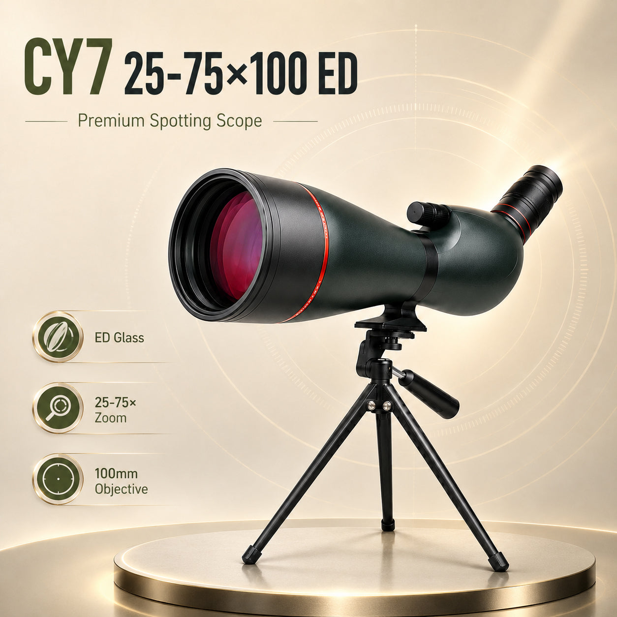 HINISO 25-75x100mm ED Spotting Scope, HD Optics, BAK4 Prism, Waterproof, Dual Focus, Tripod & Phone Adapter for Bird Watching