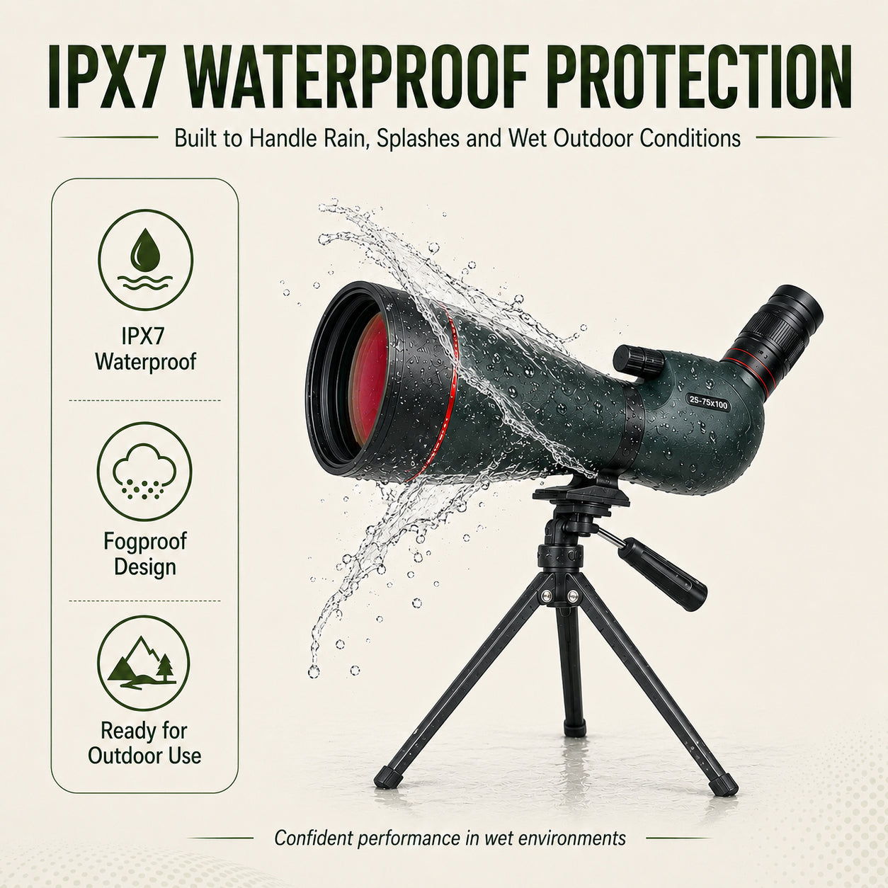 HINISO 25-75x100mm ED Spotting Scope, HD Optics, BAK4 Prism, Waterproof, Dual Focus, Tripod & Phone Adapter for Bird Watching