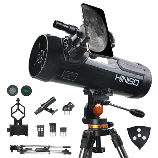 HINISO 114AZ Telescope 114mm Reflector 1000mm Focal Length | 40x–200x | Moon Viewing | Tripod, Phone Adapter & BT Remote