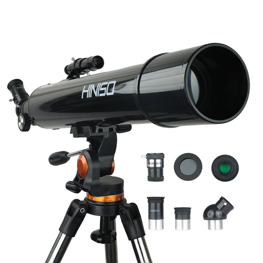 HINISO 90AZ Telescope 90mm Refractor 800mm Focal Length | 32x–240x | Moon Viewing | Steel Tripod, Phone Adapter & Carry Bag