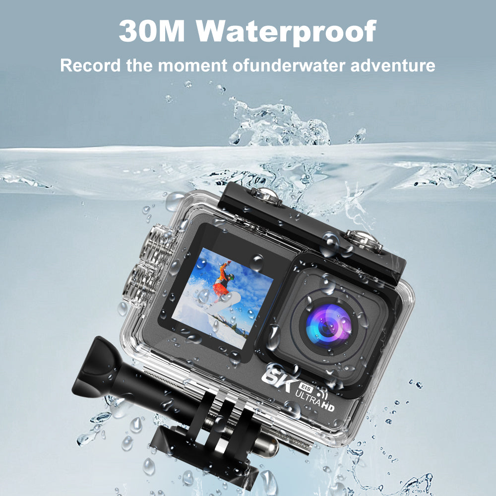 HINISO 6K Action Camera for Vlogging With Dual Touch Screen, 256GB, Remote Control, UHD, EIS, Waterproof Camera