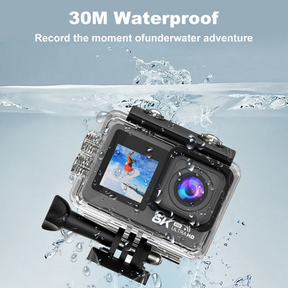 HINISO 6K Action Camera for Vlogging With Dual Touch Screen, 256GB, Remote Control, UHD, EIS, Waterproof Camera