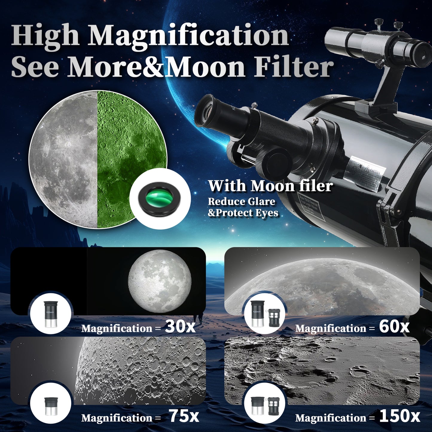 HINISO 150EQ Telescope 150mm Newtonian Reflector with EQ Mount | Advanced Moon & Planet Viewing | Tripod, Phone Adapter & BT Remote