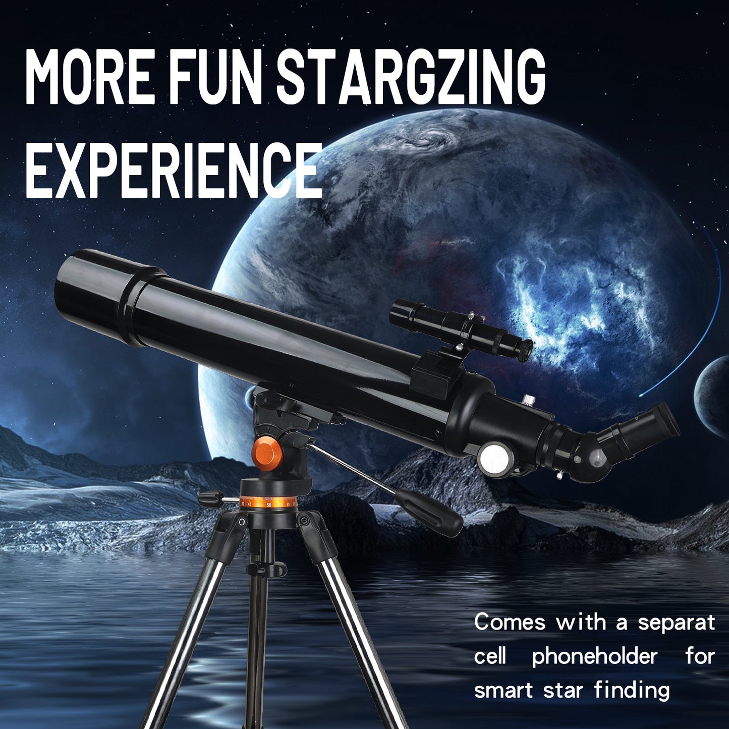 HINISO 90AZ Telescope 90mm Refractor 800mm Focal Length | 32x–240x | Moon Viewing | Steel Tripod, Phone Adapter & Carry Bag