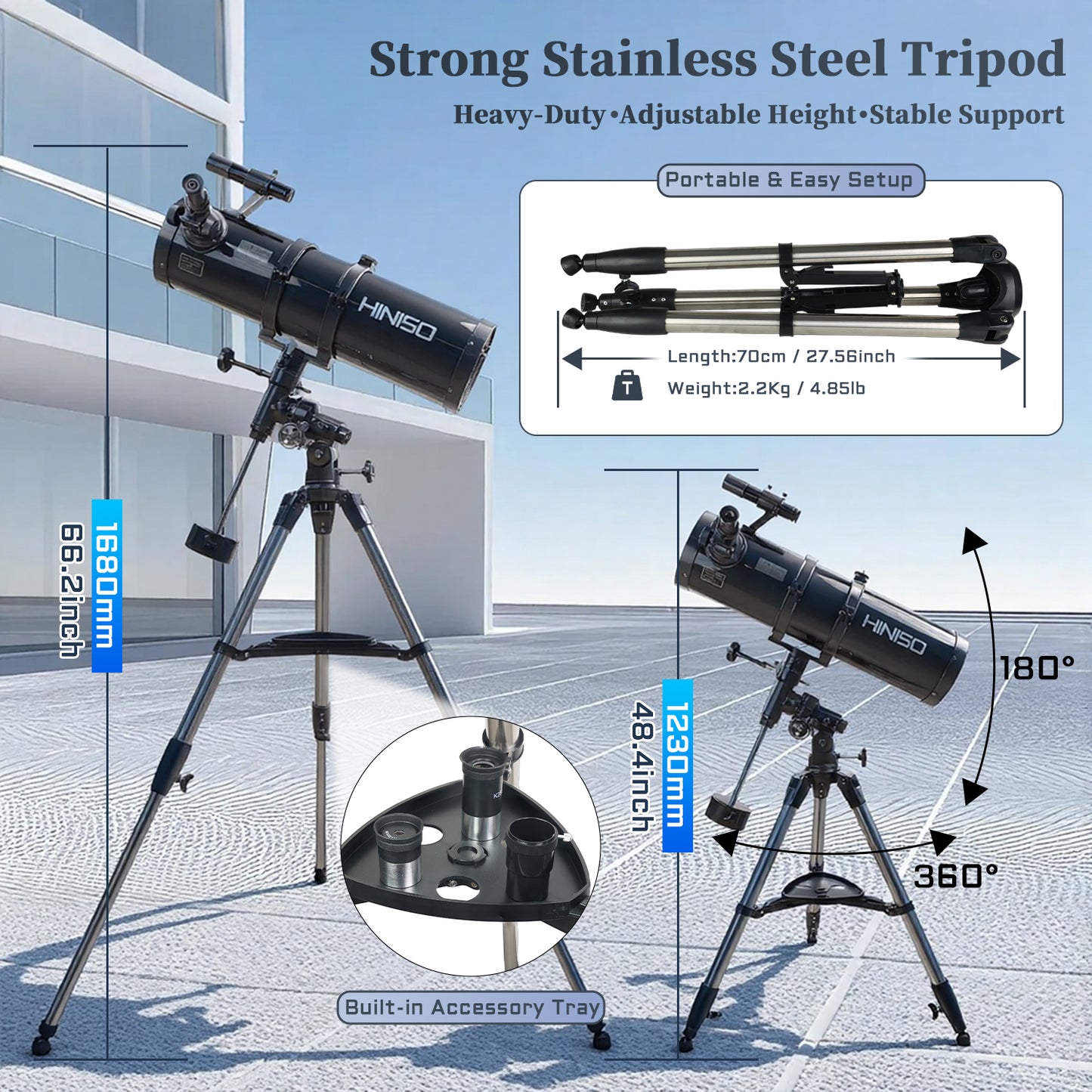 HINISO 150EQ Telescope 150mm Newtonian Reflector with EQ Mount | Advanced Moon & Planet Viewing | Tripod, Phone Adapter & BT Remote