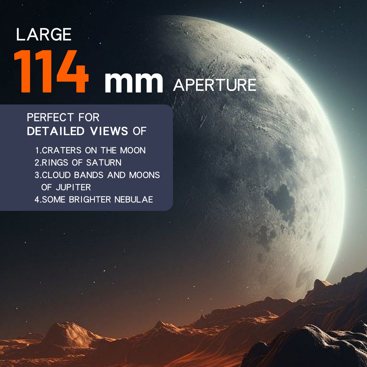 HINISO 114AZ Telescope 114mm Reflector 1000mm Focal Length | 40x–200x | Moon Viewing | Tripod, Phone Adapter & BT Remote
