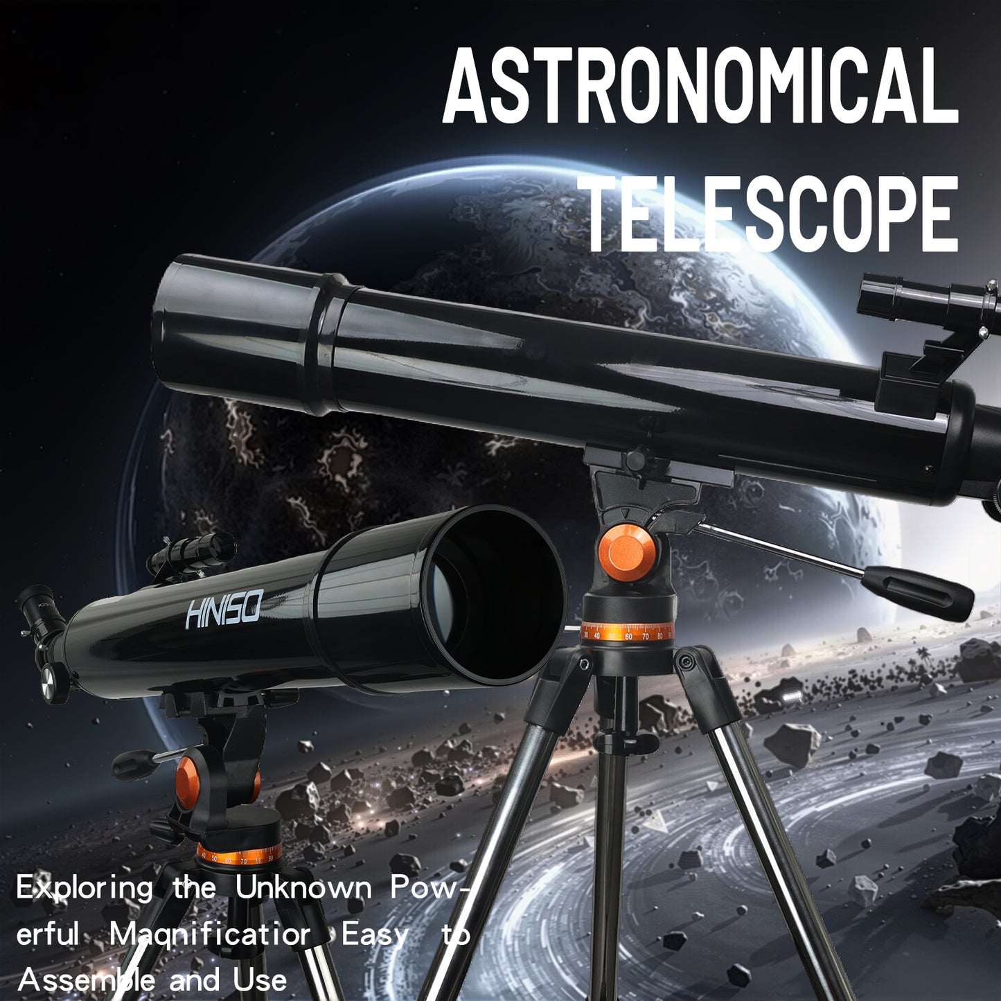HINISO 90AZ Telescope 90mm Refractor 800mm Focal Length | 32x–240x | Moon Viewing | Steel Tripod, Phone Adapter & Carry Bag