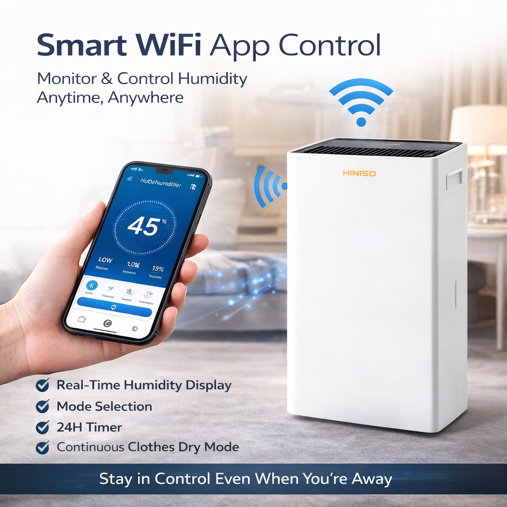 HINISO 22L Smart WiFi Dehumidifier with HEPA 13 | 4500 Sq.ft Coverage | UV & Ionizer | 5.5L Tank | Auto Defrost | Clothes Dry Mode