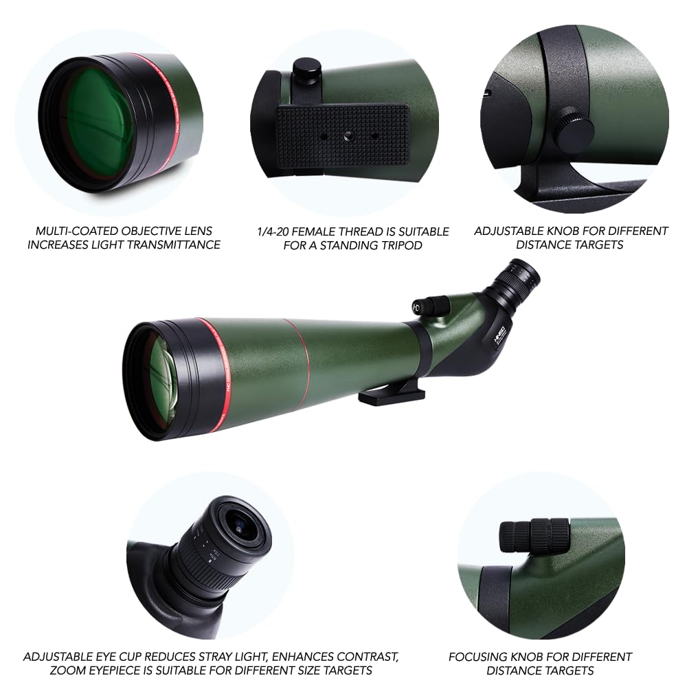 Hiniso 25-75x100 HD Spotting Scope with Tripod & Phone Adapter | Dual Focus Zoom Telescope with BAK4 Prism for Bird Watching, Stargazing & Target Shooting | Waterproof with Carry Case