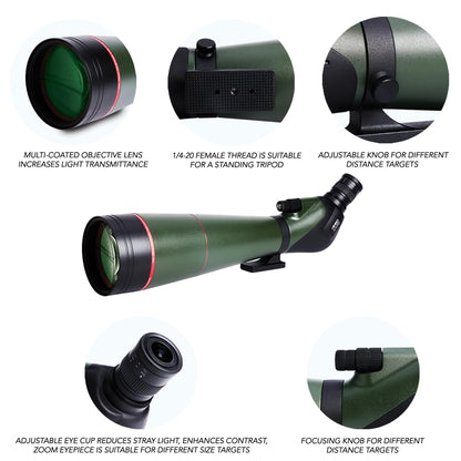 Hiniso 25-75x100 HD Spotting Scope with Tripod & Phone Adapter | Dual Focus Zoom Telescope with BAK4 Prism for Bird Watching, Stargazing & Target Shooting | Waterproof with Carry Case