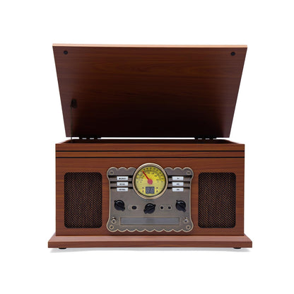 Hiniso 8-in-1 Vinyl Player with Bluetooth, USB Recording, CD/Cassette, FM, AUX, SD, Headphone Jack & Built-in Speakers | Convert Vinyl to MP3