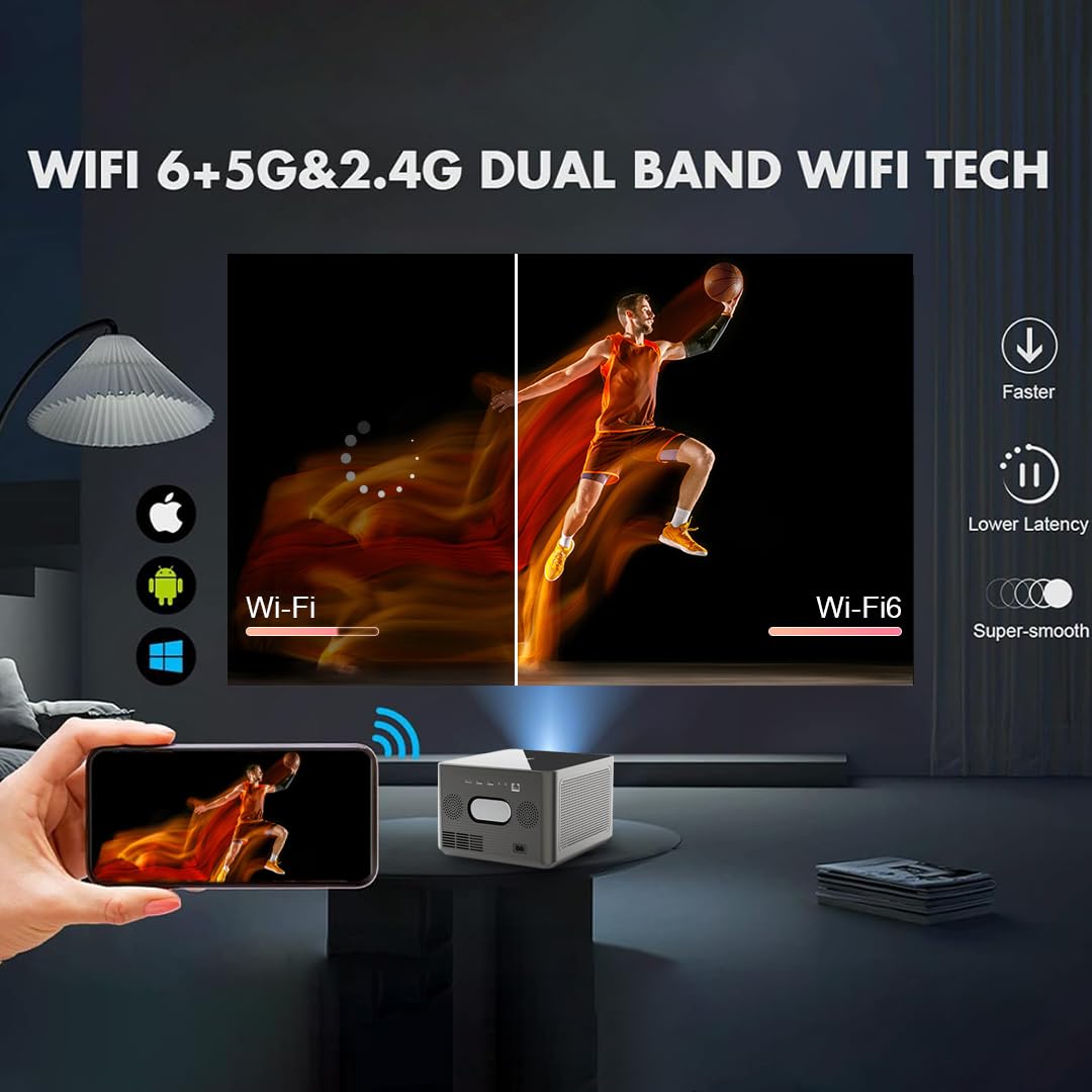 HINISO 4K WiFi Projector | 13000 Lumens, Native 1080P, Bluetooth, Autofocus, Sealed Engine – Home & Portable Use