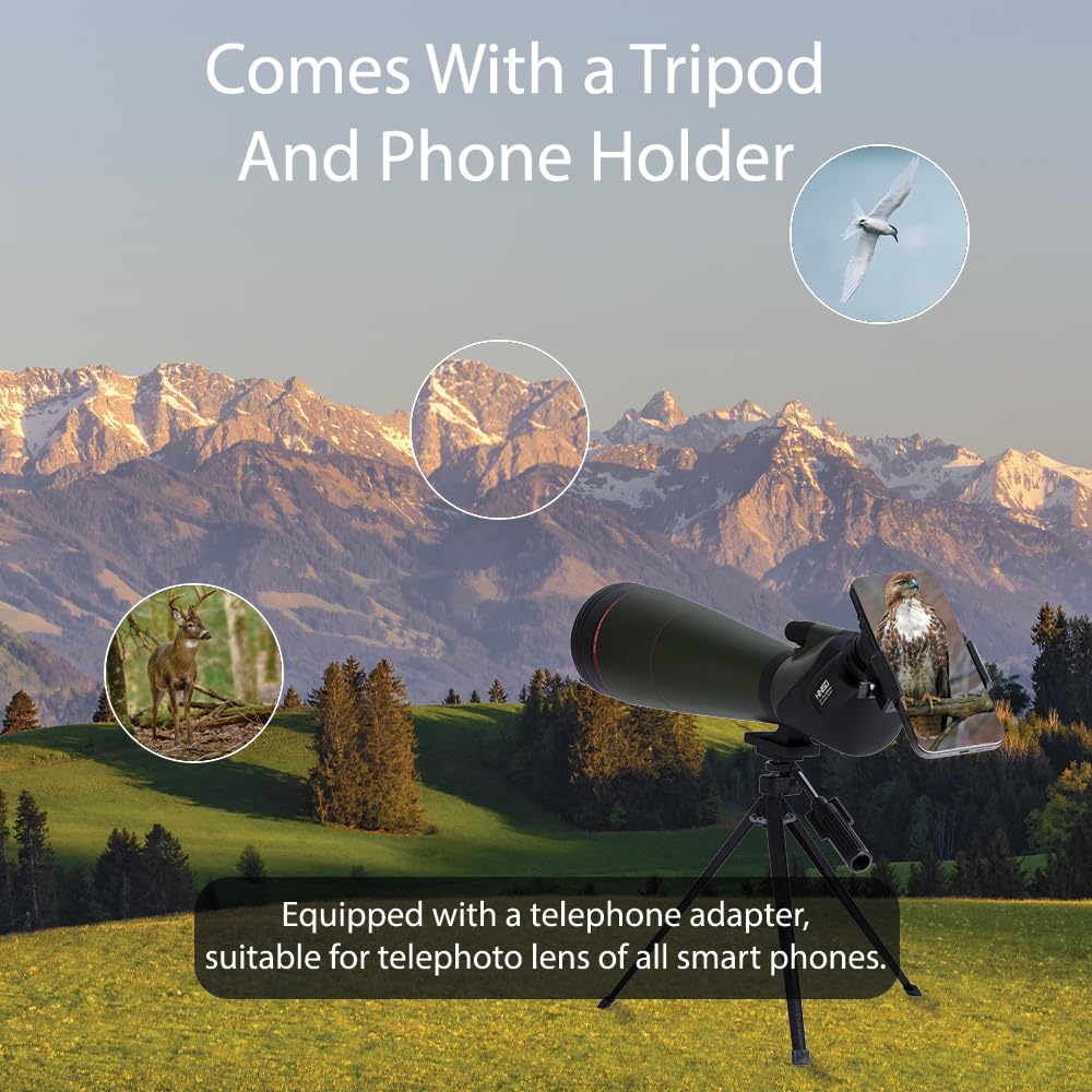 Hiniso 25-75x100 HD Spotting Scope with Tripod & Phone Adapter | Dual Focus Zoom Telescope with BAK4 Prism for Bird Watching, Stargazing & Target Shooting | Waterproof with Carry Case