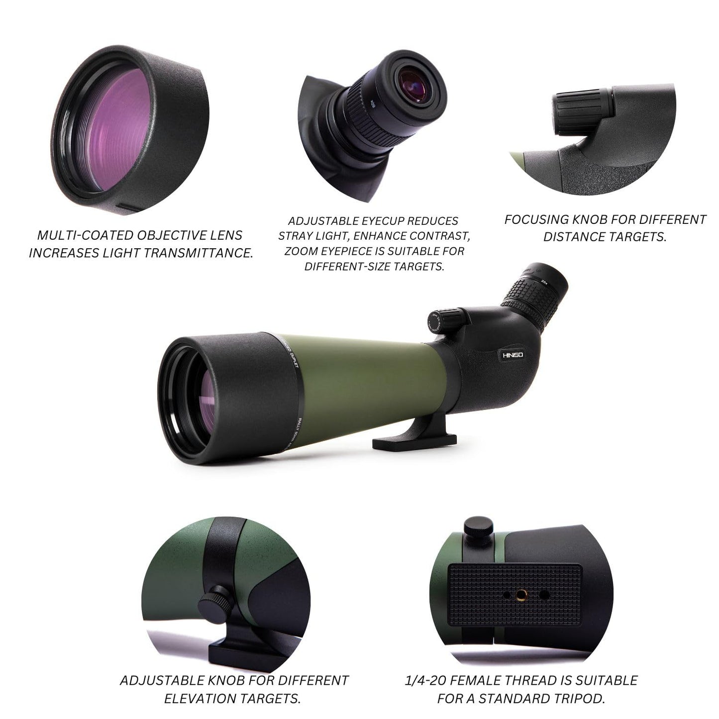 Hiniso 20-60x80 HD Spotting Scope with Tripod, Phone Adapter & Carry Bag | BAK4 Prism, Single Focus, Waterproof & Fogproof Telescope for Bird Watching, Stargazing & Target Shooting