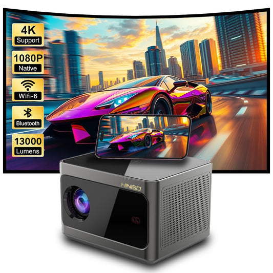 HINISO 4K WiFi Projector | 13000 Lumens, Native 1080P, Bluetooth, Autofocus, Sealed Engine – Home & Portable Use