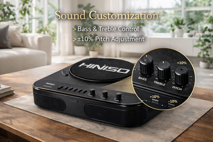 HINISO T501 Bluetooth Vinyl Record Player, 3-Speed Turntable (33/45/78 RPM), USB/SD Recording, FM Radio, RCA & AUX, Diamond Stylus