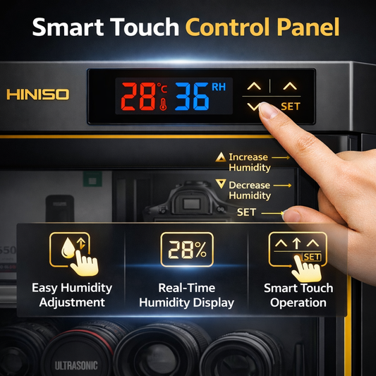 HINISO 80L Camera Dry Cabinet with UV Light & Touch Panel | Electronic Humidity Control 25–60% RH for DSLR & Lenses