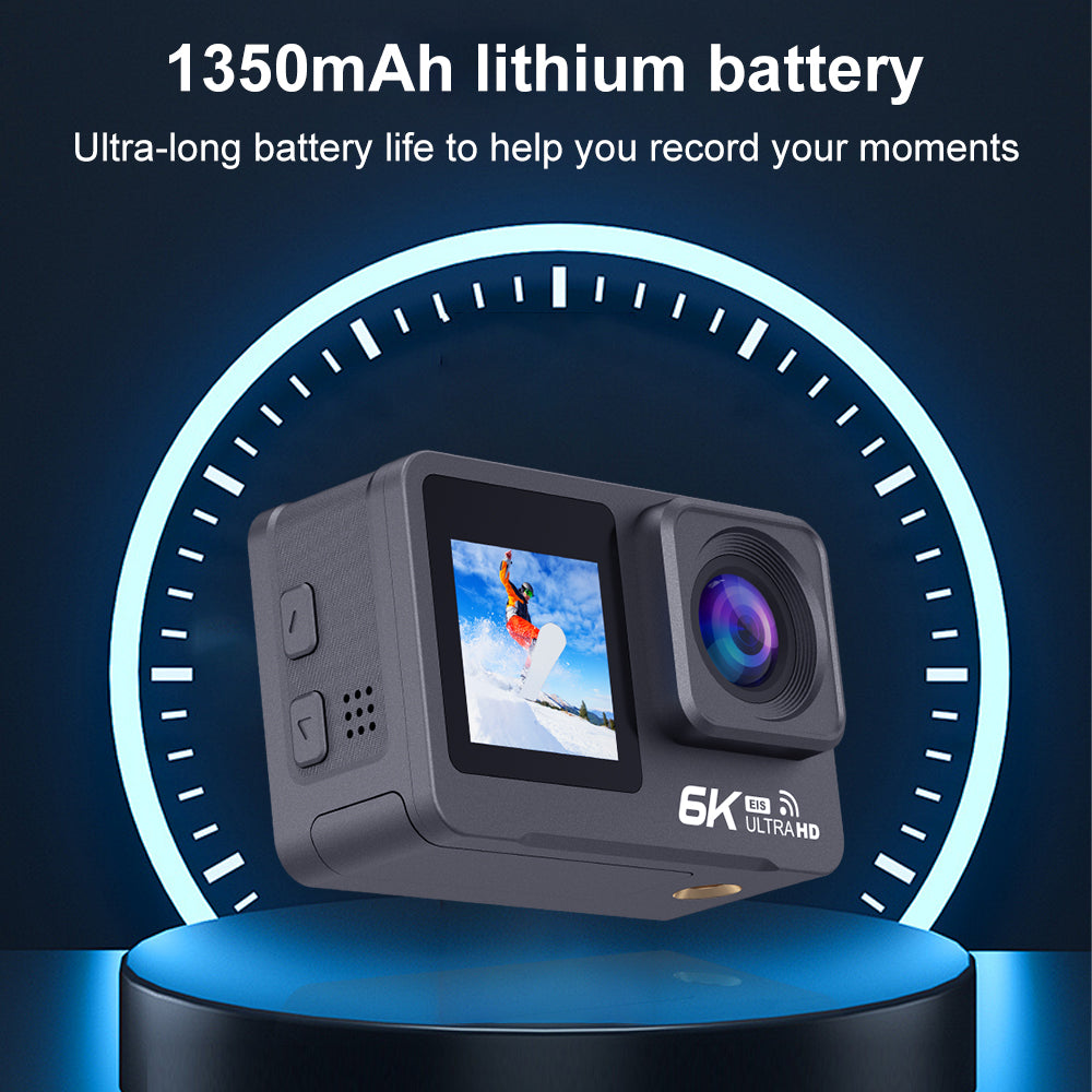 HINISO 6K Action Camera for Vlogging With Dual Touch Screen, 256GB, Remote Control, UHD, EIS, Waterproof Camera