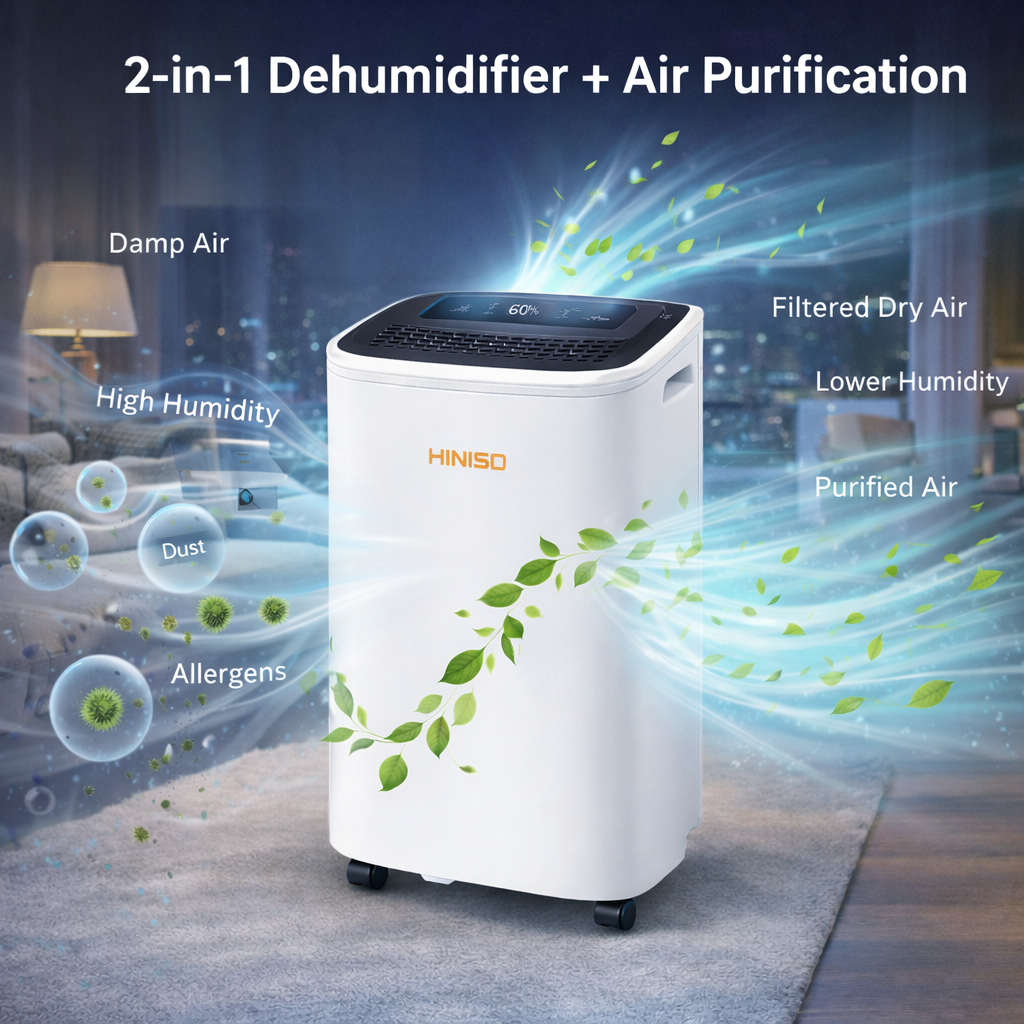 HINISO 10L Smart Dehumidifier with HEPA 13 Filter | WiFi App Control | 2000 Sq.ft Coverage | Auto Defrost | 2.5L Tank | Clothes Dry Mode