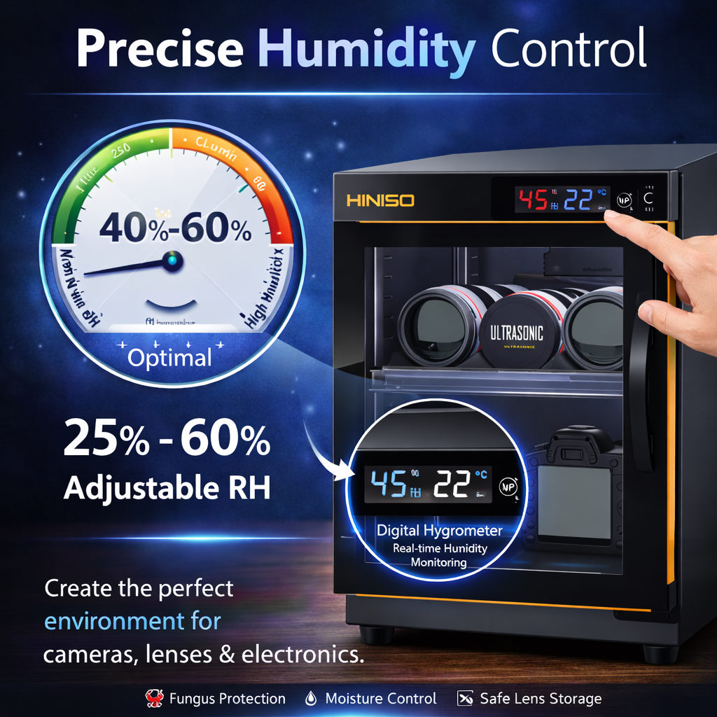 HINISO AD-30S 34L Camera Dry Cabinet | Touch Panel Humidity Control, UV Sterilization, Hygrometer, Anti-Fungus Storage Box