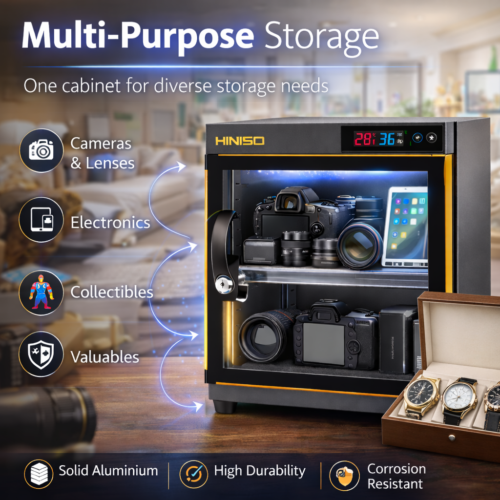 HINISO AD-30S 34L Camera Dry Cabinet | Touch Panel Humidity Control, UV Sterilization, Hygrometer, Anti-Fungus Storage Box