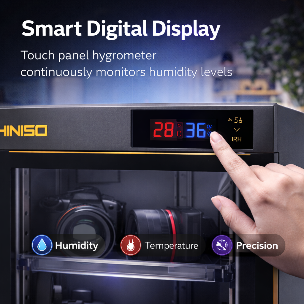 HINISO AD-30S 34L Camera Dry Cabinet | Touch Panel Humidity Control, UV Sterilization, Hygrometer, Anti-Fungus Storage Box