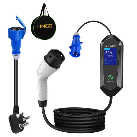 Hiniso 32A Portable EV Charger | Type 2, WiFi, IP67, LED