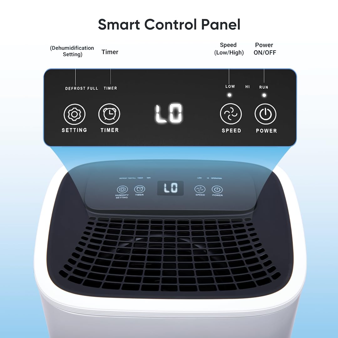 Hiniso 10L WiFi Dehumidifier | 2000 Sq.ft Coverage | Auto Defrost, Overflow Protection, Timer for Home & Basement