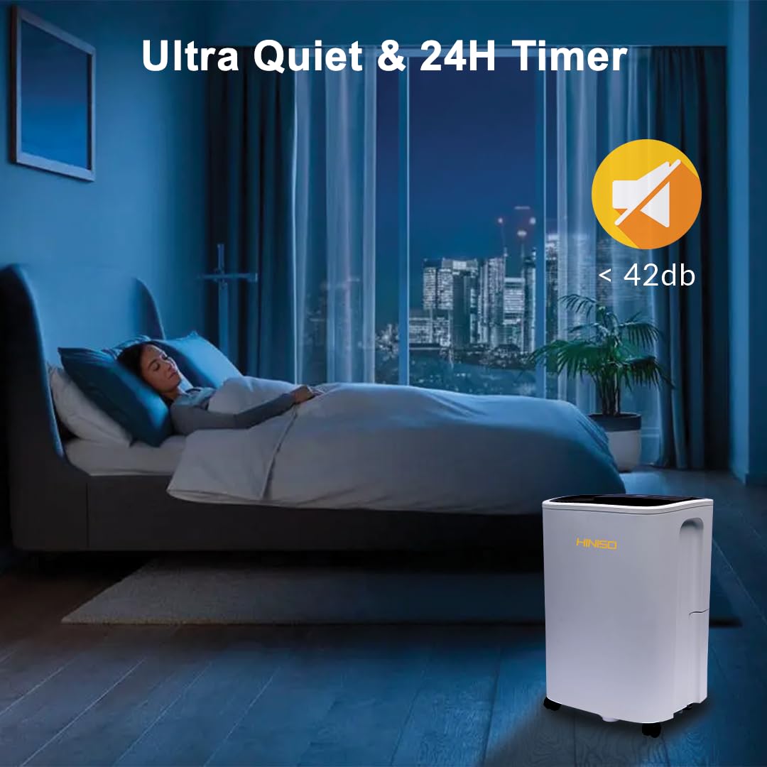 Hiniso 10L WiFi Dehumidifier | 2000 Sq.ft Coverage | Auto Defrost, Overflow Protection, Timer for Home & Basement