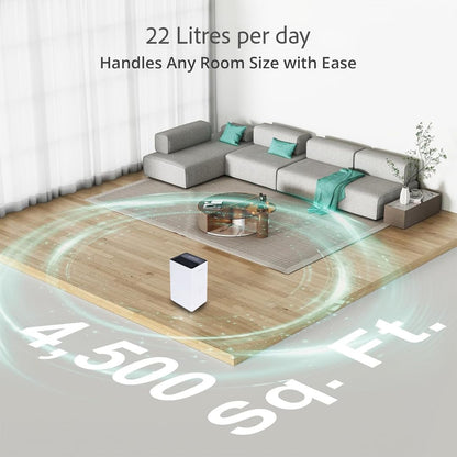 HINISO 22L Smart WiFi Dehumidifier | UV, Ionizer, App Control, 4500 Sq.ft | 5.5L Tank, Auto Defrost, Timer