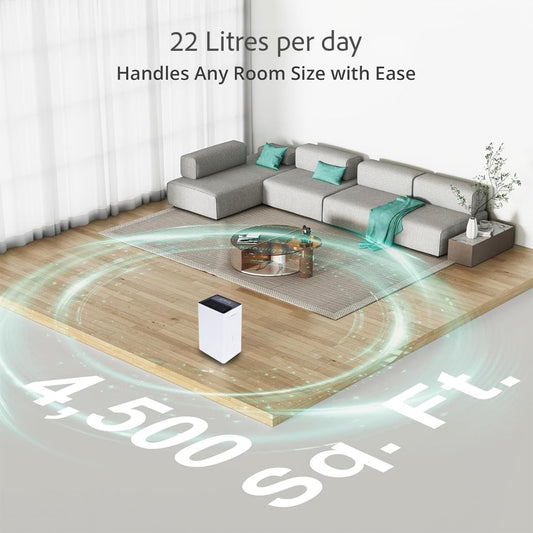 HINISO 22L Smart WiFi Dehumidifier | UV, Ionizer, App Control, 4500 Sq.ft | 5.5L Tank, Auto Defrost, Timer