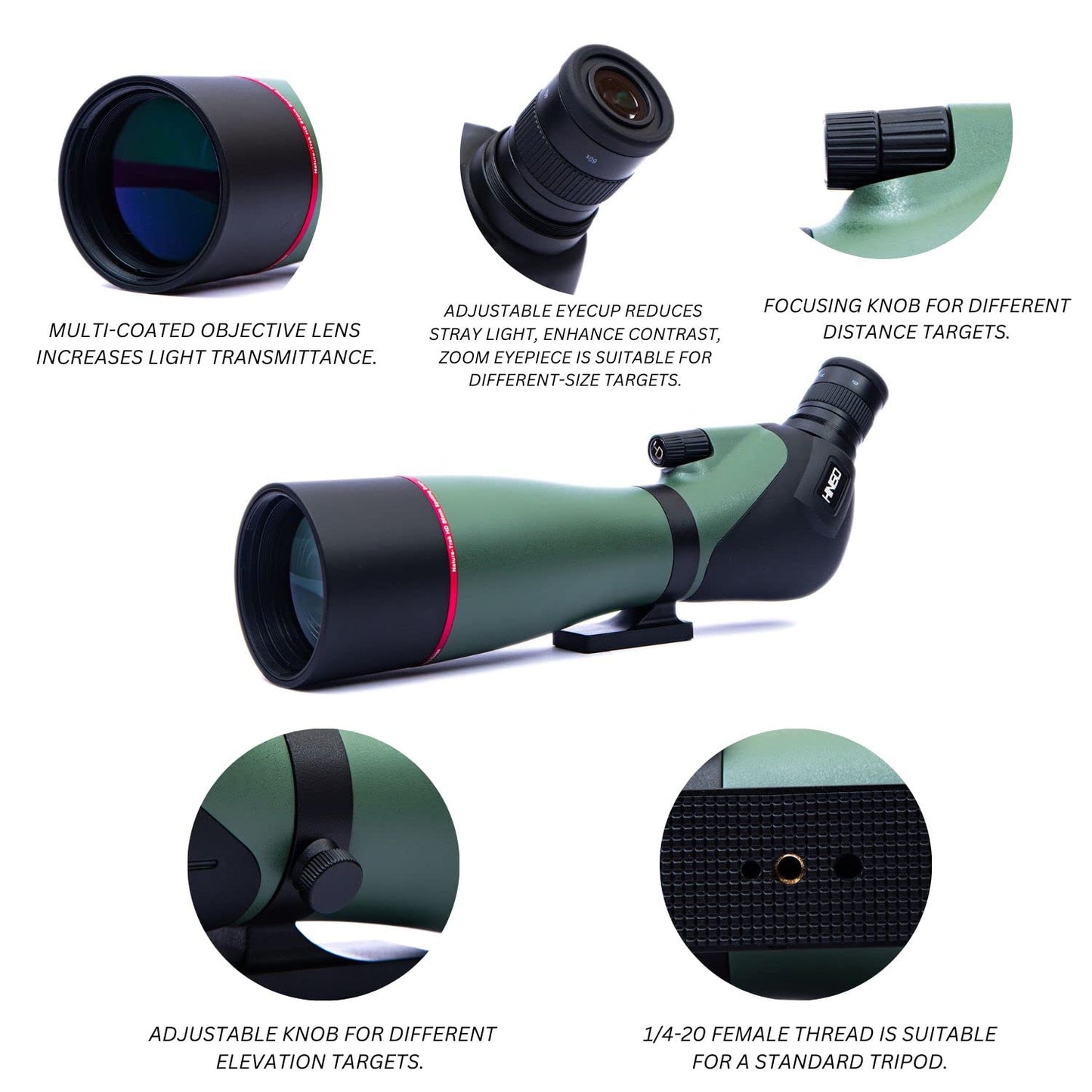 HINISO 20-60x80 Spotting Scope | HD Zoom Telescope with Tripod, Phone Adapter & Bag – Waterproof, BAK4 Prism