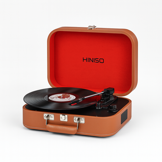 Hiniso Vintage Bluetooth Vinyl Record Player – 2-Way Bluetooth (In/Out), USB Recording | 3-Speed Turntable with Built-in Speakers | Convert Vinyl to MP3 | New T416 Design