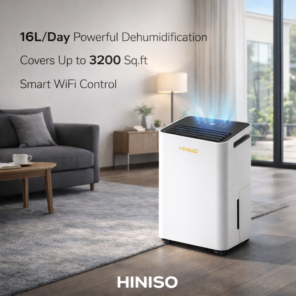 HINISO 16L Smart WiFi Dehumidifier with HEPA 13 Filter | 3200 Sq.ft Coverage | Ionizer | 3.2L Tank | Auto Defrost | Quiet Operation