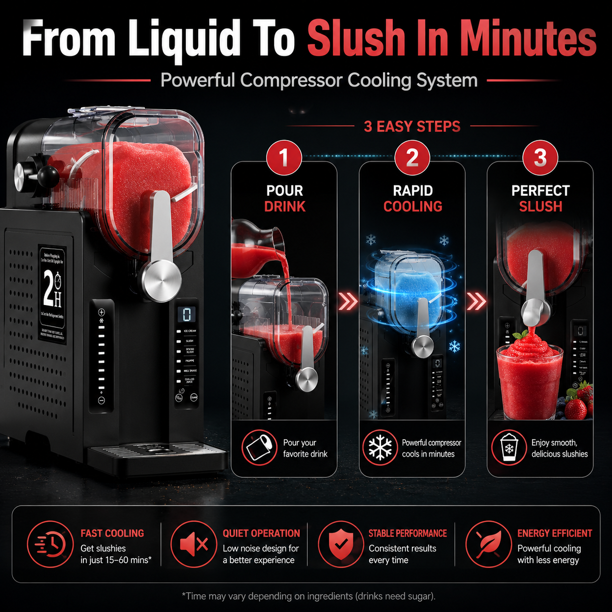 HINISO Slushie Maker Machine, 2.6L, No Ice Required, Compressor Cooling, Frozen Beverage, Frappé, Milkshake & Cocktail Maker