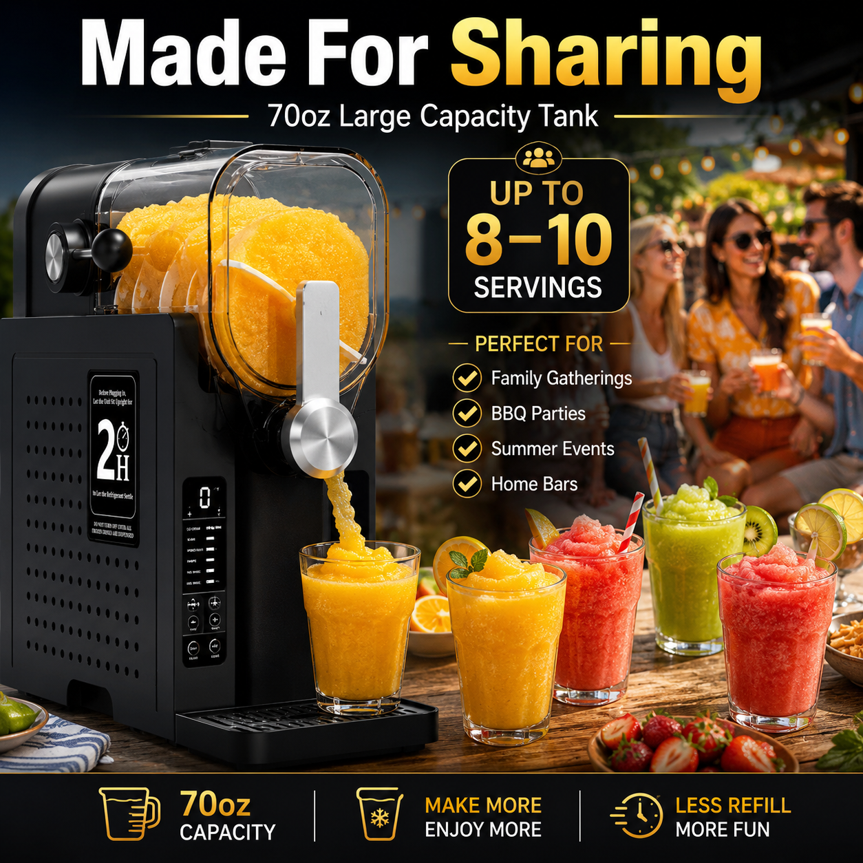 HINISO Slushie Maker Machine, 2.6L, No Ice Required, Compressor Cooling, Frozen Beverage, Frappé, Milkshake & Cocktail Maker