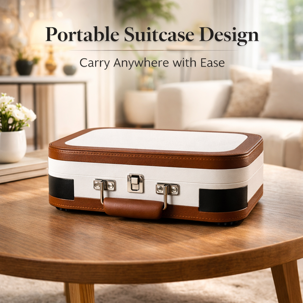 HINISO T601 Bluetooth Vinyl Record Player with Magnetic Cartridge & Diamond Stylus | 3-Speed Suitcase Turntable (33/45/78 RPM) | USB & SD Recording | Bluetooth Input & Output | Built-in Speakers