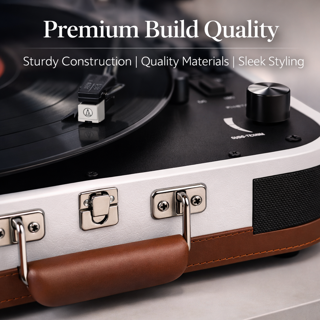 HINISO T601 Bluetooth Vinyl Record Player with Magnetic Cartridge & Diamond Stylus | 3-Speed Suitcase Turntable (33/45/78 RPM) | USB & SD Recording | Bluetooth Input & Output | Built-in Speakers