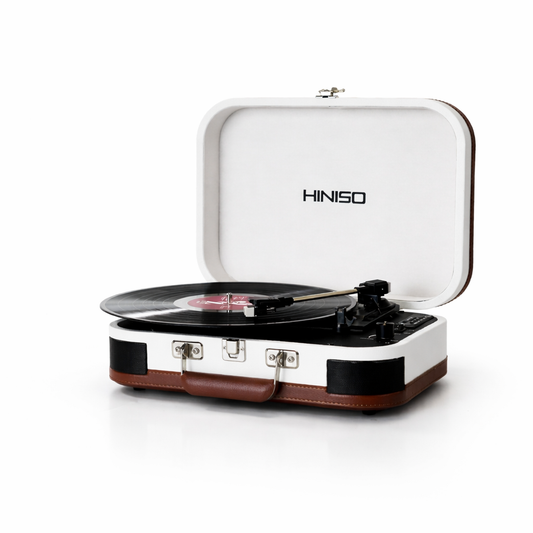 HINISO T601 Bluetooth Vinyl Record Player with Magnetic Cartridge & Diamond Stylus | 3-Speed Suitcase Turntable (33/45/78 RPM) | USB & SD Recording | Bluetooth Input & Output | Built-in Speakers