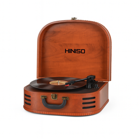 Hiniso T716 Bluetooth Vinyl Record Player | 3-Speed Belt-Drive Turntable with Built-in Speakers | Vintage Wooden Design | Bluetooth, AUX & RCA Output