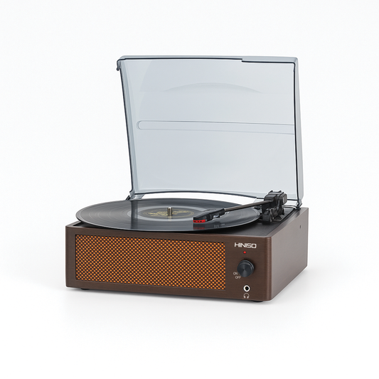 Hiniso T516 Bluetooth Vinyl Record Player | 3-Speed Turntable with Dust Cover & Built-in Stereo Speakers | Vintage Wooden Design | Bluetooth Input, AUX & RCA Output