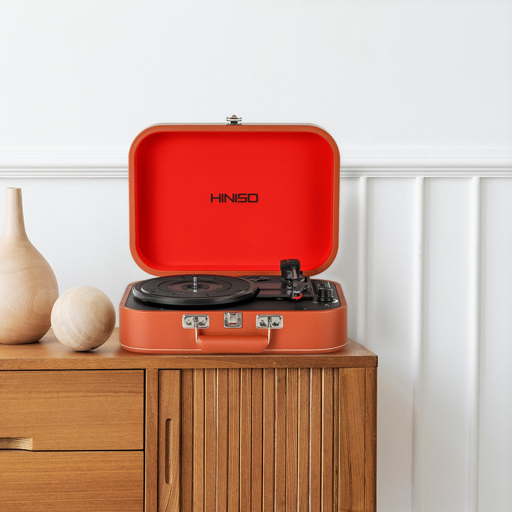 Hiniso Vintage Bluetooth Vinyl Record Player – 2-Way Bluetooth (In/Out), USB Recording | 3-Speed Turntable with Built-in Speakers | Convert Vinyl to MP3 | New T416 Design